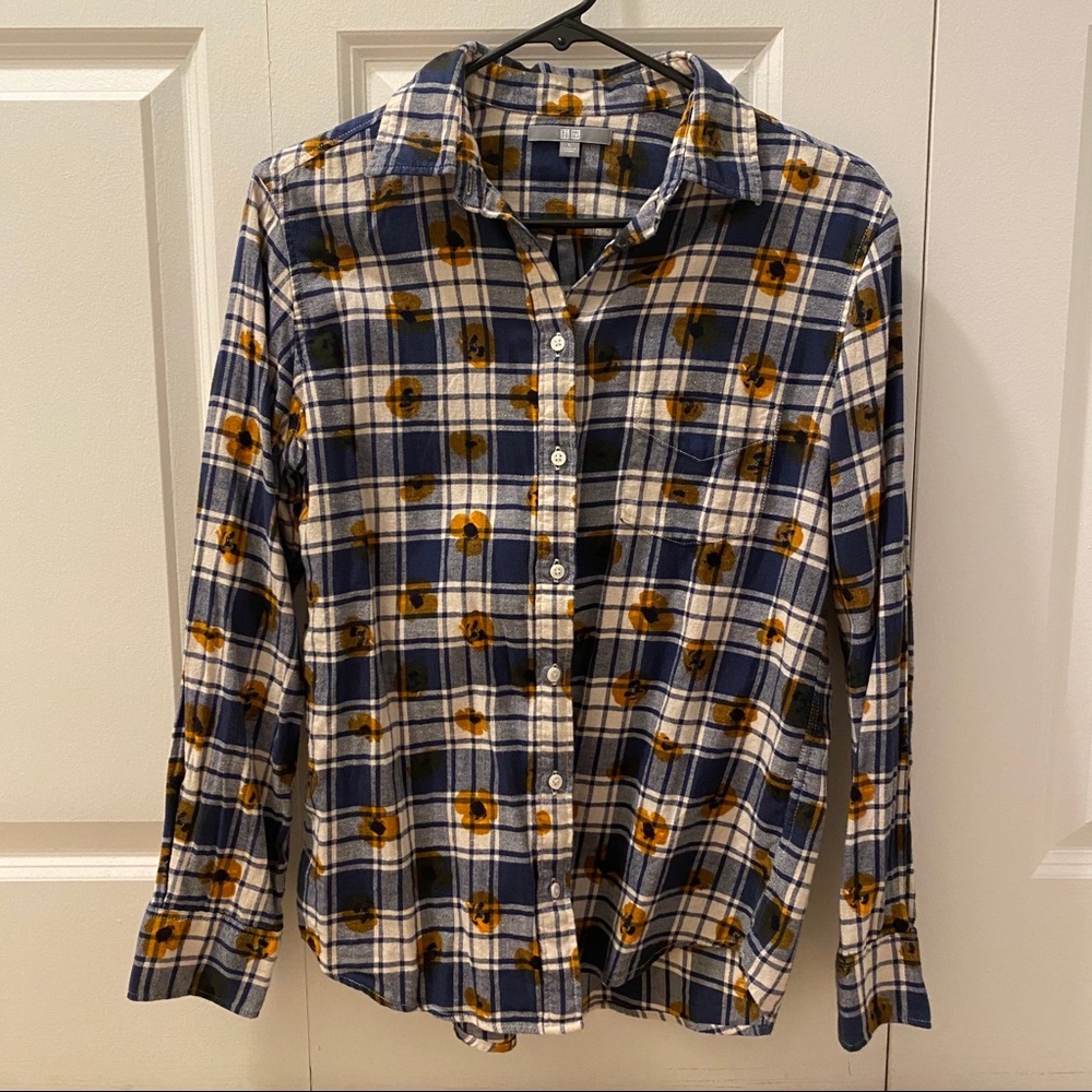Plaid, flower patterned shirt
